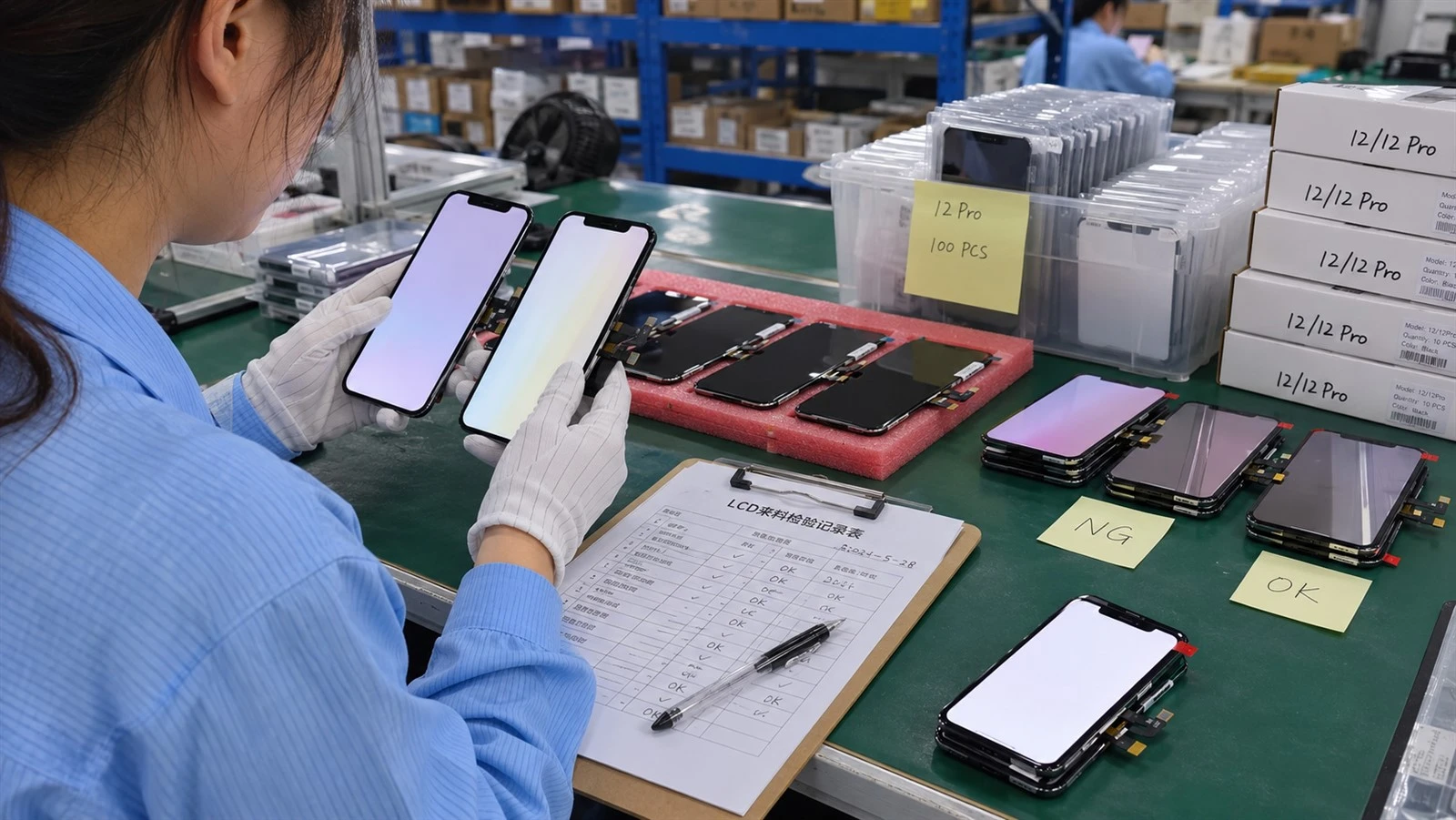 iPhone LCD quality inspection during wholesale screen testing iPhone LCD quality inspection during wholesale screen testing